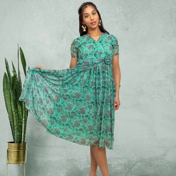 Sea Green Dress with Bow | Harmony Hues | Muvvas Boutique - Picture 1 of 4